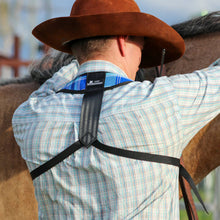 Load image into Gallery viewer, blue uhf radio harness back view for men